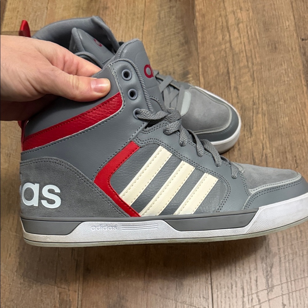 Adidas Men's Gray and Red High-Top Sneakers - Picture 5 of 6